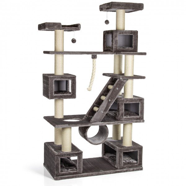 Logan Cat Scratching Tree – XXL Climbing Paradise with 5 Cat Caves, Grey | approx. 121 x 60 x 229 cm